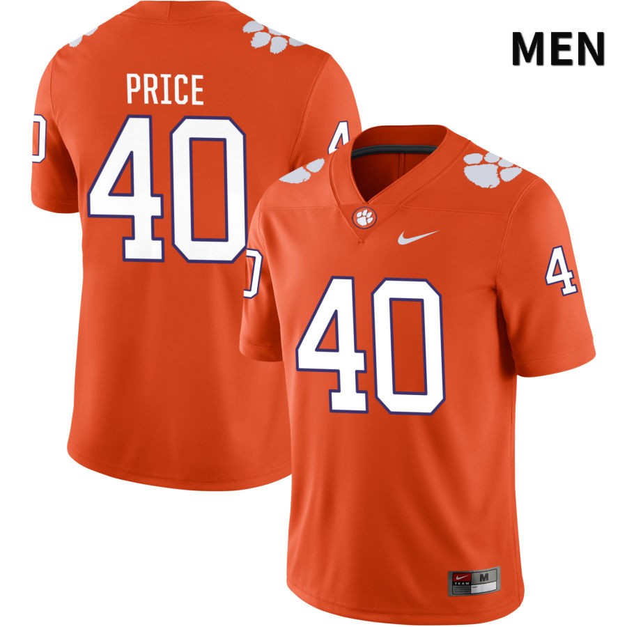 Men's Clemson Tigers Luke Price #40 College Orange NIL 2022 NCAA Authentic Jersey High Quality SSS25N8R